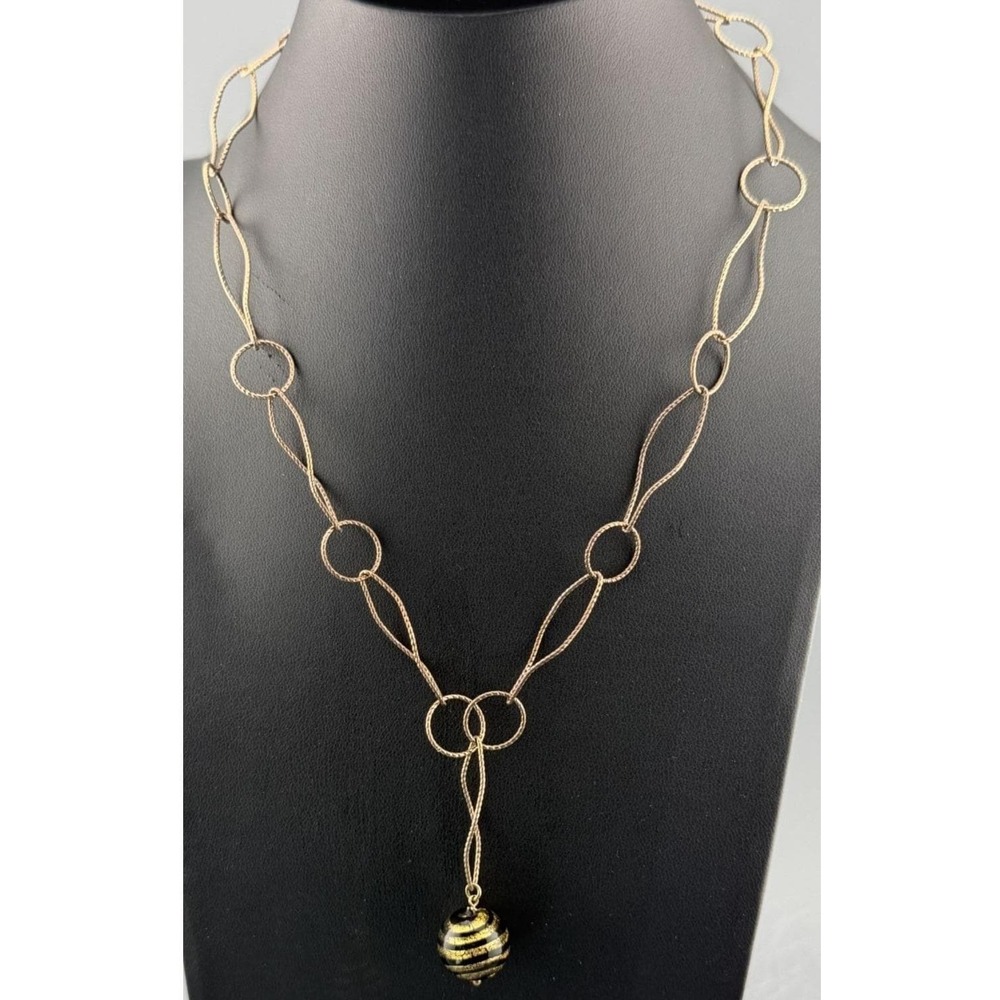 Vintage Erwin Pearl Sterling Silver Lavalier Necklace Twisted Links Art Glass